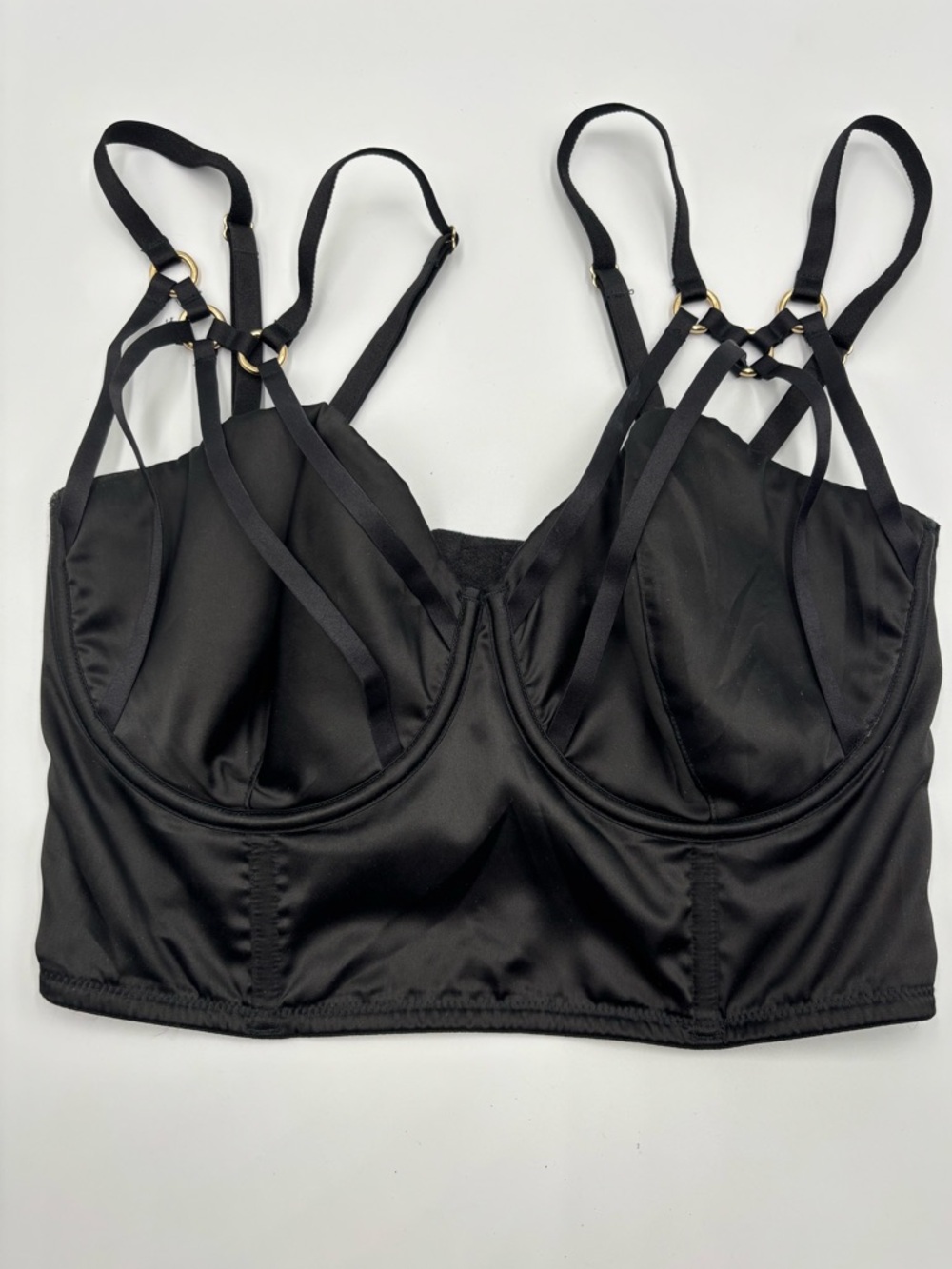 Victoria’s Secret Very Sexy Black Satin Ring Harness Corset Bustier Bra 34DD